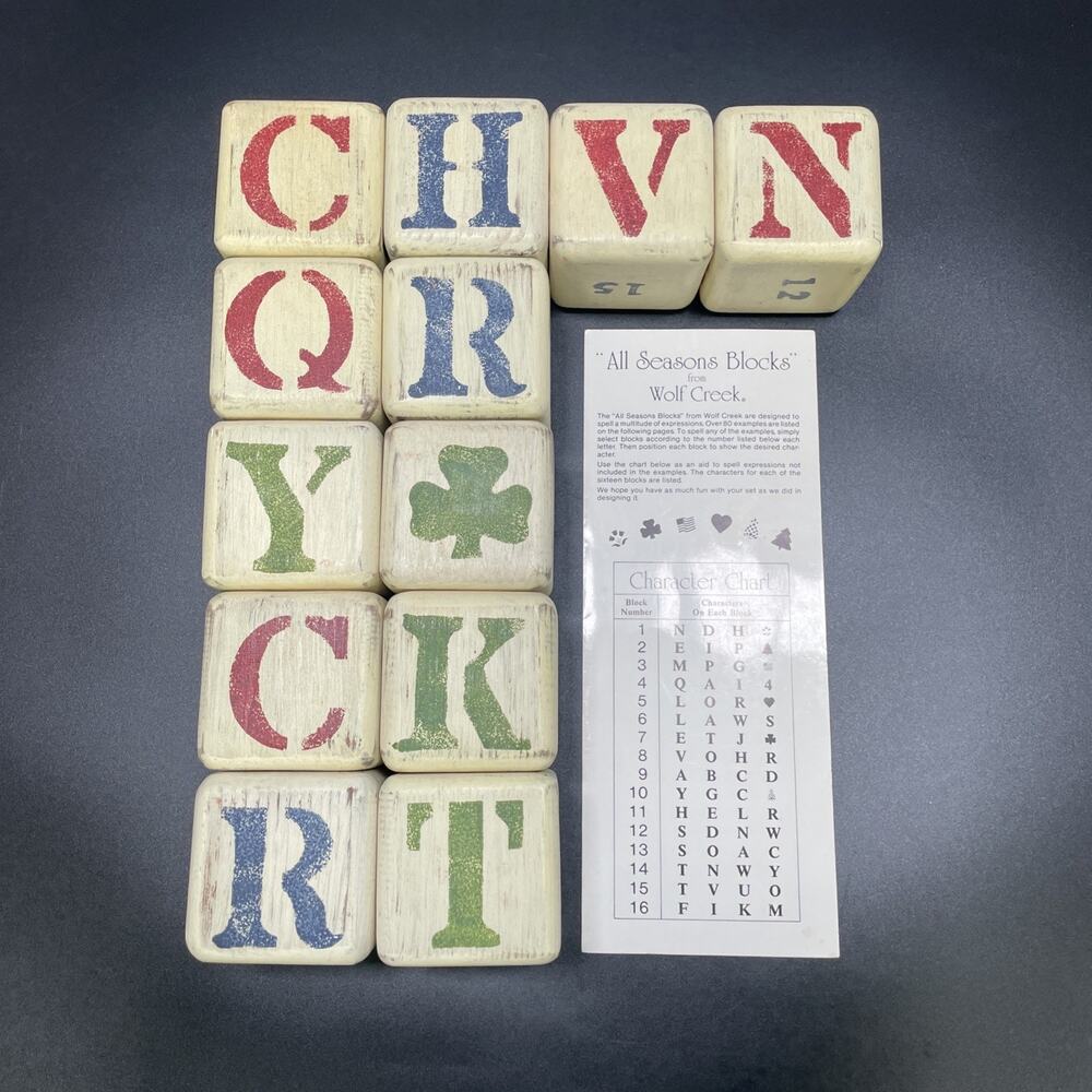 Vintage 1987 Wolf Creek All Seasons Blocks Wooden Message Decor Set 12 of 16